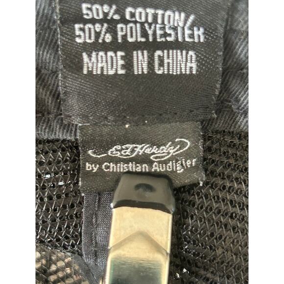 Y2K Vintage Ed Hardy Christian Audigier Bling Skull Snap Back Trucker Cap - Picture 9 of 11